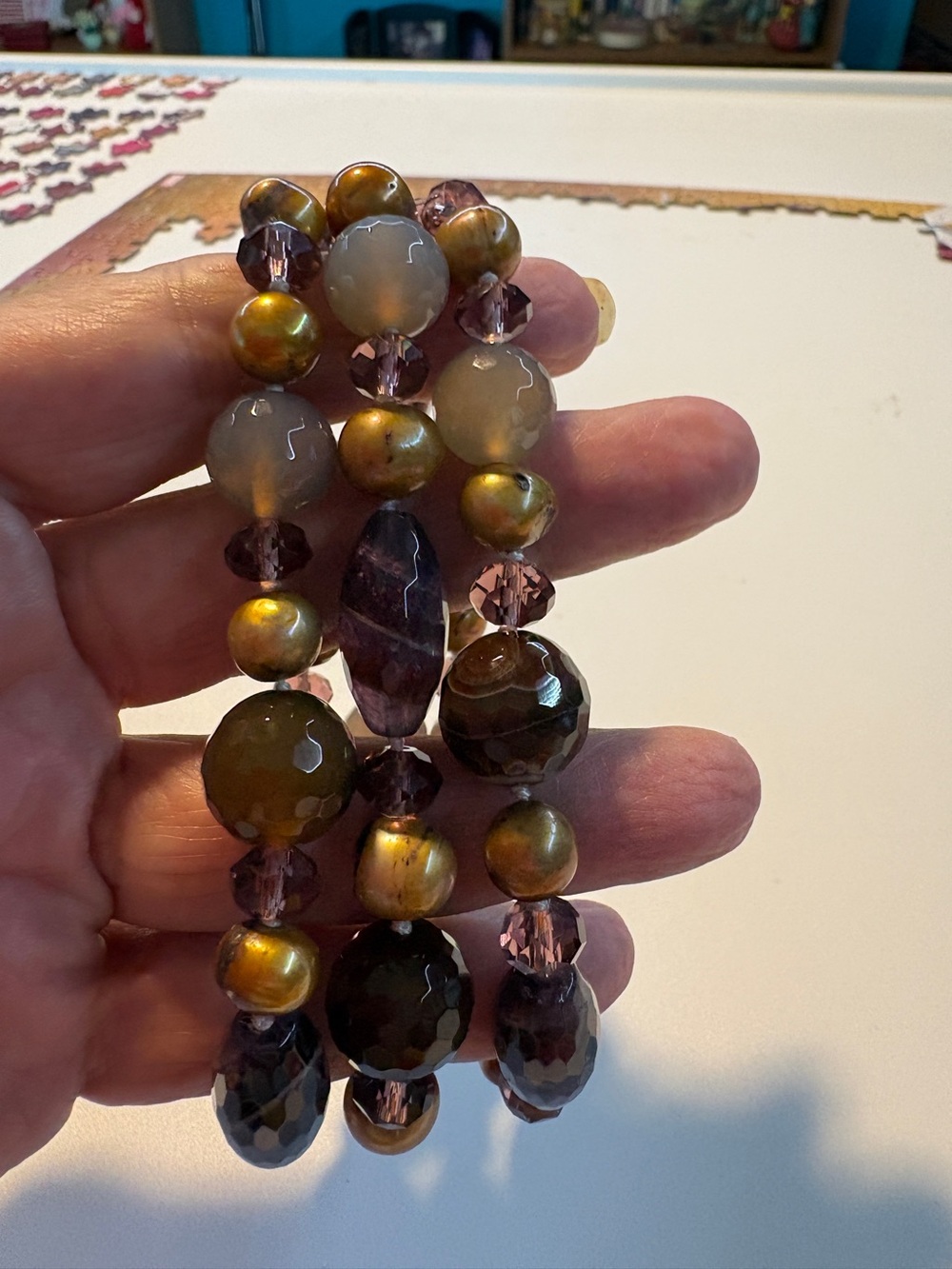 3 Strand Brown and Gold Beaded Bracelet Set
